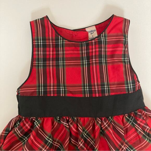 Oshkosh B’Gosh Red Tartan Plaid Holiday Christmas Black Bow Formal Dress - Picture 3 of 10